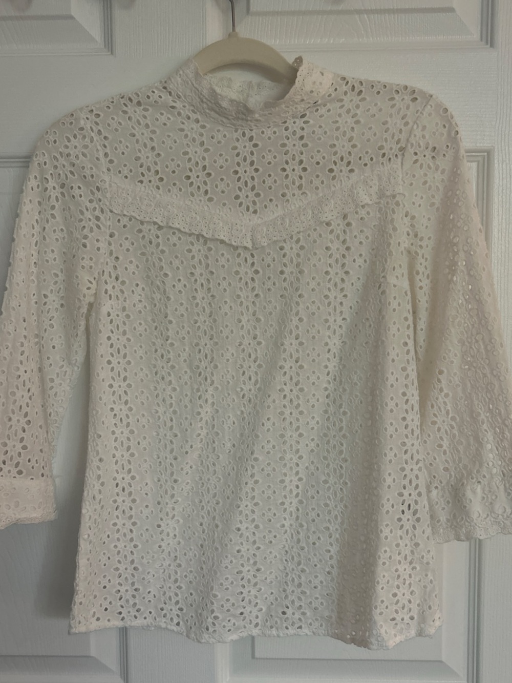 Modcloth White Eyelet Lace High-Neck Blouse